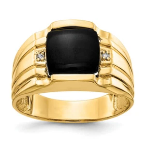 10K Solid Yellow Gold Diamond Onyx Mens Ring - Picture 1 of 90