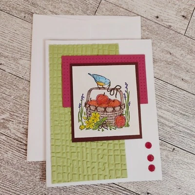 Handmade Card Apple Basket Bluebird Blank Note Card Greeting Card Any Occasion - Image 1 of 4