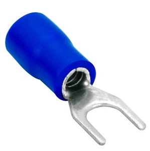 100 Spade Fork Terminal Connector Vinyl Blue 16-14 GA AWG Gauge #8 Stud Speaker - Picture 1 of 9