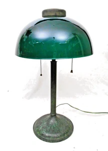 ANTIQUE CASE GREEN GLASS DOME LIBRARY BANKERS LAMP - Picture 1 of 11