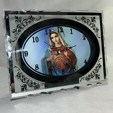 Vintage Clock Scalloped Mirrored Glass Sacred Heart of Mary Tested Works -- 6197