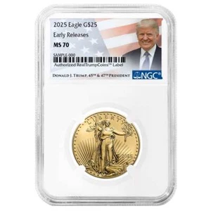 2025 $25 1/2-oz American Gold Eagle NGC MS70 ER Trump Label - Picture 1 of 2