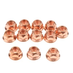 Pack-12 M8 Exhaust Lock Nut Copper Plated Steel 8mm Hex Fits for - Picture 1 of 4