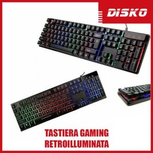 TASTIERA GAMING LED RETROILLUMINATA ILLUMINATA KEYBOARD PC COMPUTER DESKTOP USB - Foto 1 di 3