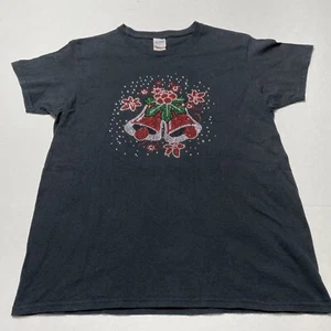 Gildan women’s medium t shirt black with Red/Green Christmas bells - Picture 1 of 7