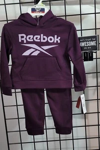 Reebok Kids Plum Fleece Hoodie Sweatsuit Set - Stacked Logo - Cozy Activewear! - Picture 1 of 7