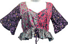 Nwt Sacred Threads Boho Hippy Floral Patch Rayon Smocked Crop Top S M Free Shipp
