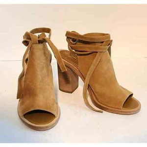 VC VINCE JOHN CAMUTO AQUA STACKED HEEL SANDAL ANKLES TIE In TAN SUEDE SZ 7 - Picture 1 of 10