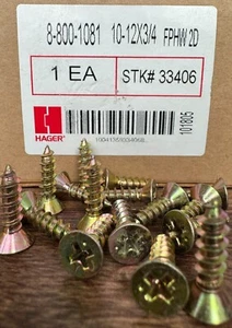 Hager Scharnier Holzschrauben #10-12 x 3/4" FPHW 2D MESSING 604 ROSTFREI (800er Pack) - Bild 1 von 1
