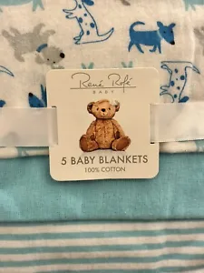 Baby Boy René Rofé Blue 5 Pack Receiving Baby Blankets 100% Cotton - Picture 1 of 7