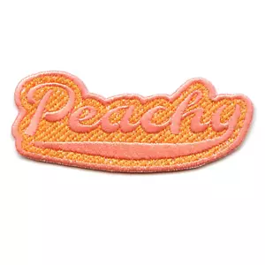 Peachy Script Embroidered Iron On Patch - Picture 1 of 2