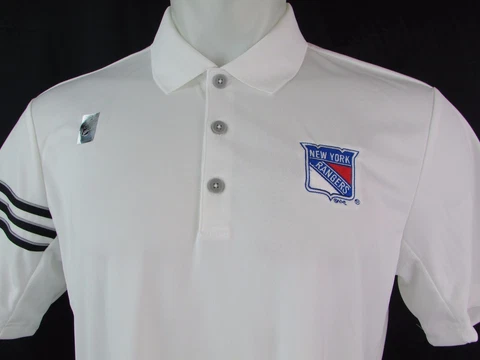 New York Rangers NHL Adidas Climacool Short Sleeve White Golf Polo Shirt Cover