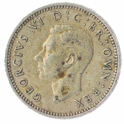 MONEDA DE PLATA BRITÁNICA DE 3 PENIQUES - REY GEORGE VI SIN CORONA 1937-1945 Foto 1 de 4