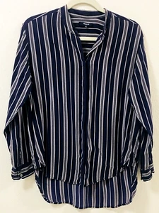 Blusa de seda para mujer Madewell azul y blanco a rayas manga larga carrera mediana - Imagen 1 de 4