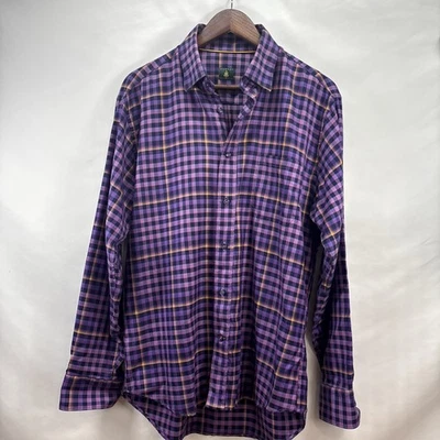 Robert Talbott Sz L  Long Sleeve Button Shirt Purple Plaid 100% Cotton DRY CLEAN - Imagem 1 de 4