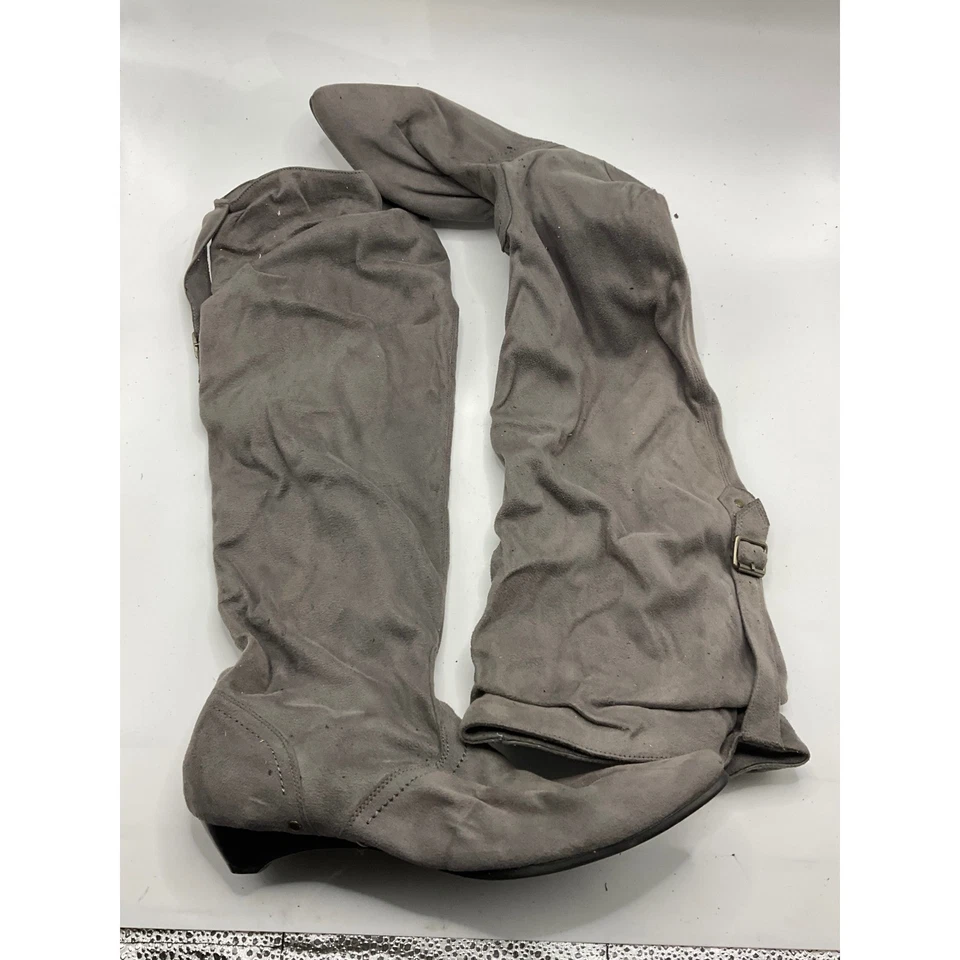 Botas BAKERS Hayden cinza camurça desleixada joelho alto fivela salto cunha tamanho 8B - Imagem 1 de 4