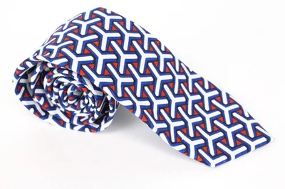 SUITSUPPLY Men's Blue Graphic Tie 148x8cm Pointed Linen Cotton Blend Slim Look * - Image 1 of 4