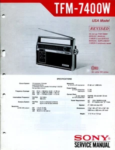 Sony TFM-7400W FM/ AM/ PSB Portable Radio Service Manual Revised - Picture 1 of 3