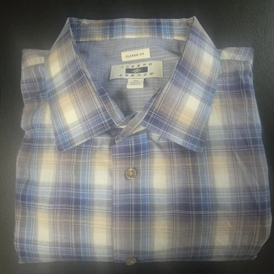 Camisa social Joseph Abboud masculina tamanho 3X azul cinza bronzeado xadrez manga longa algodão - Imagem 1 de 4