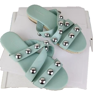 Marc Fisher Sea Green Criss Cross Sandals Studded Slide On Shoes Sz 9M - Picture 1 of 8