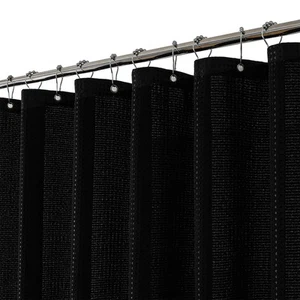Black Shower Curtain Waffle Weave 256GSM Heavy Duty Textured Fabric Shower Cu... - Picture 1 of 7