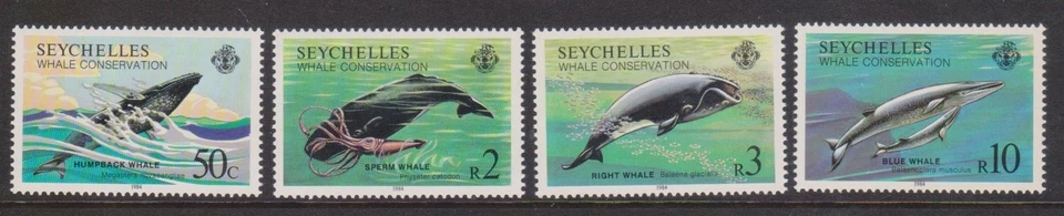 (F352-49) Juego de 4 sellos Seychelles 1984 conservación ballenas (AX) (XS28) Foto 1 de 1