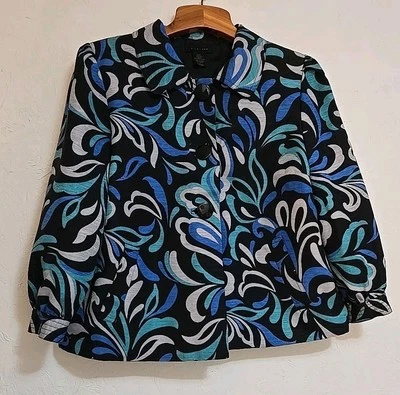 Jaqueta Silkland 3 Botões Floral Feminina Tamanho G Multicolorida 3/4 Mangas 100% Seda - Imagem 1 de 4