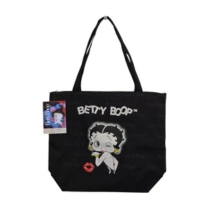 Betty Boop Black Tote Bag with Pouch & Zipper Retro Cartoon Print Lining - Picture 1 of 7