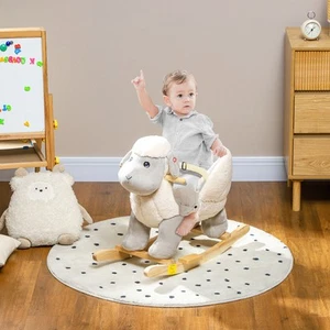 Baby Rocking Horse, Lamb Plush Rocker with Seat Belt, Sound, Gray - Picture 1 of 11