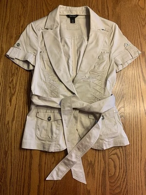 White House Black Market Womens S/S Beige Jacket Blazer w/Tie  Size 8  EUC - Image 1 of 4