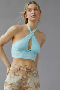 NWT Urban Outfitters Valeria Halter Top, Women's Large (Turquoise) New with Tags - Picture 1 of 11