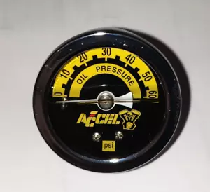 ACCEL 1.5"OIL PRESSURE GAUGE 0-60 PSI LIQUID BLACK 1/8"NPT HARLEY BOBBER CHOPPER - Foto 1 di 2