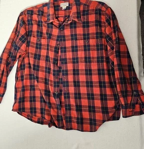 Duluth Trading Shirt Mens 2XL Orange Plaid Button Up Work Flannel 100% Cotton - Picture 1 of 10