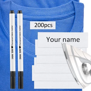 Writable Iron-On Clothing Label Precut Fabric Name Tag W/ Permanent Marker 200Pc - Picture 1 of 12
