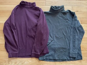 LL Bean Womens Lot/2 Turtlenecks Purple & Green Long Sleeve Cotton Sz M  Shirts - Picture 1 of 8