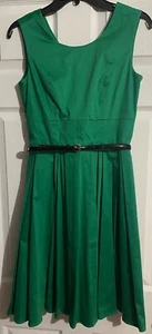 Calvin Klein Sleeveless Dress - Kelly Green with Black Belt, Side Pockets - Sz 2 - Picture 1 of 6