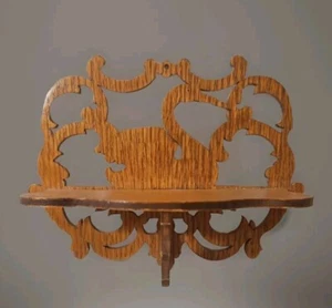 Vintage Detailed Swan Goose Scroll Work Shelf Oak Wood Ornate 1950's 6"Tx8"Wx3"D - Picture 1 of 8