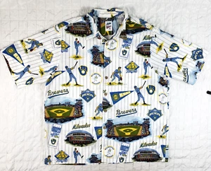 Reyn Spooner Aloha Men 2XL XXL MLB Milwaukee Brewers White Cotton ButtonUp Shirt - Picture 1 of 14