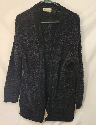 Ruff Hewn  Multi Black Chenille Open Knit Cardigan Sweater Womens Size L - Imagem 1 de 4