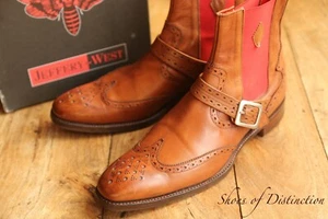 Jeffery West Lemmy Tan Brown Leather Chelsea Monk Buckle Boots Shoes UK 10 US 11 - Picture 1 of 11