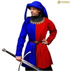 Viking Woolen Dress For Men Houppelande Court Dress Cosplay Costume Blue & Red
