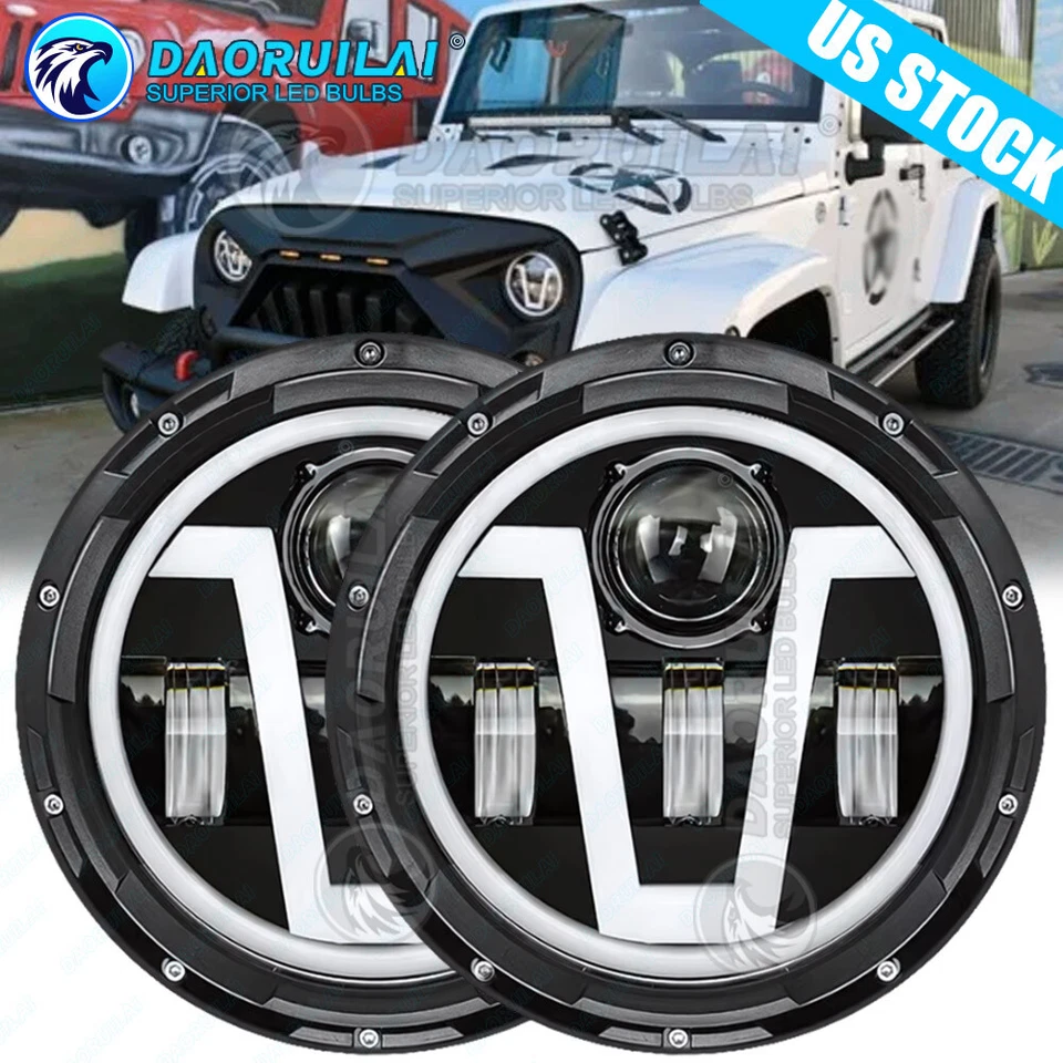 Par de faros LED de 7 pulgadas H4 de haz alto bajo para Jeep Wrangler JK TJ CJ 1997-2018 Foto 1 de 4