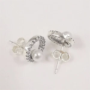 Cultured Pearl & Pavé Halo Stud Earrings Pandora Treated Freshwater - Picture 1 of 4