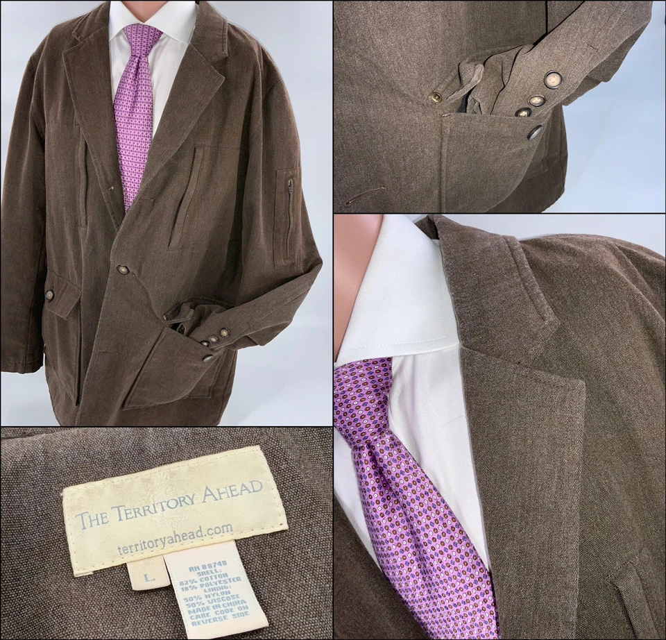 Chaqueta Blazer Territory Ahead L Marrón Algodón Poli Carga 3B 1V LNWOT YGI K2-306 Foto 1 de 4