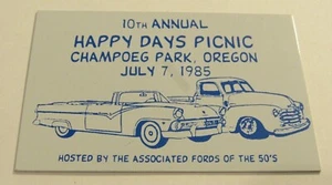 1985 Happy Day Picnic Champoeg Park, Oregon Car Club Aluminum Plaque Dash Plate - Picture 1 of 1
