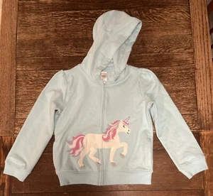 Gymboree Girls Blue Unicorn Hooded Jacket | Lightly Fleece Lined | Size 10 - Picture 1 of 3