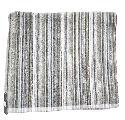 НОВЫЙ SOHO LOFT КОРИЧНЕВЫЙ, ЖЕЛТОВАТО-КОРИЧНЕВЫЙ, СИНИЙ, БЕЛЫЙ МАЛЕНЬКИЕ ПОЛОСКИ 100% ХЛОПОК БАННОЕ ПОЛОТЕНЦЕ - Изображение 1 из 4