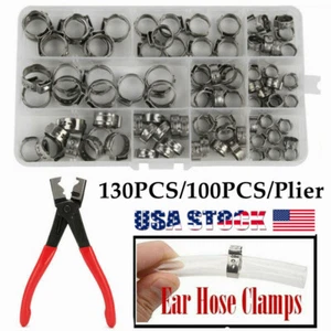130/100 Hose Clamp Single Ear Stainless Steel Clip Crimp Air Water Fuel Pipe Set - Picture 1 of 31