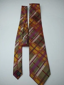 Banana Republic Men's Tie Diamond Cross Plaid Rainbow 100 Silk - Picture 1 of 6