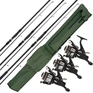 Carp Fishing Setup 3 x 12ft 2pc Rods and 2bb Reels Spooled Line & 3+3 Holdall - Picture 1 of 5
